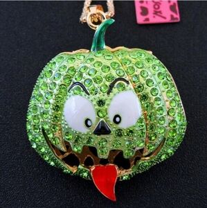 New Betsey Johnson Pumpkin Goblin JACK o LANTERN Rhinestone Necklace